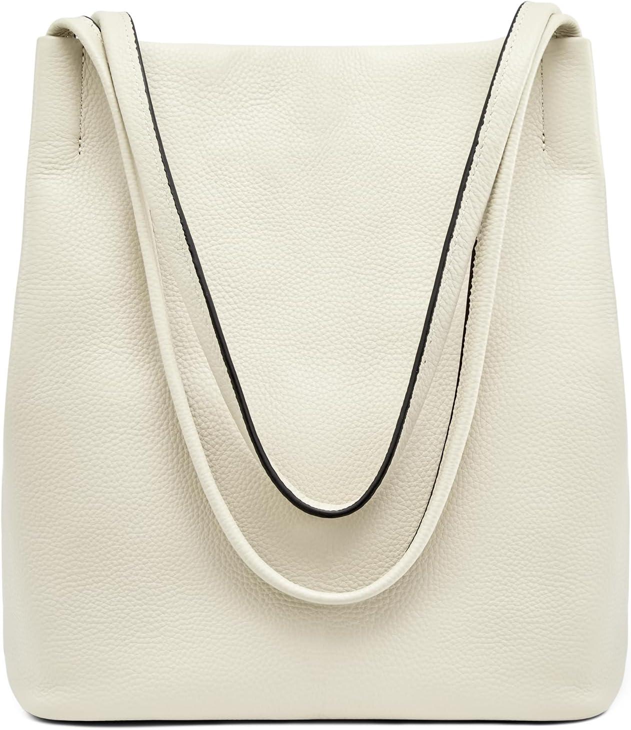 imageKattee Women Soft Genuine Leather Totes Shoulder Bag Purses and Handbags with Top Magnetic Snap ClosureBeige