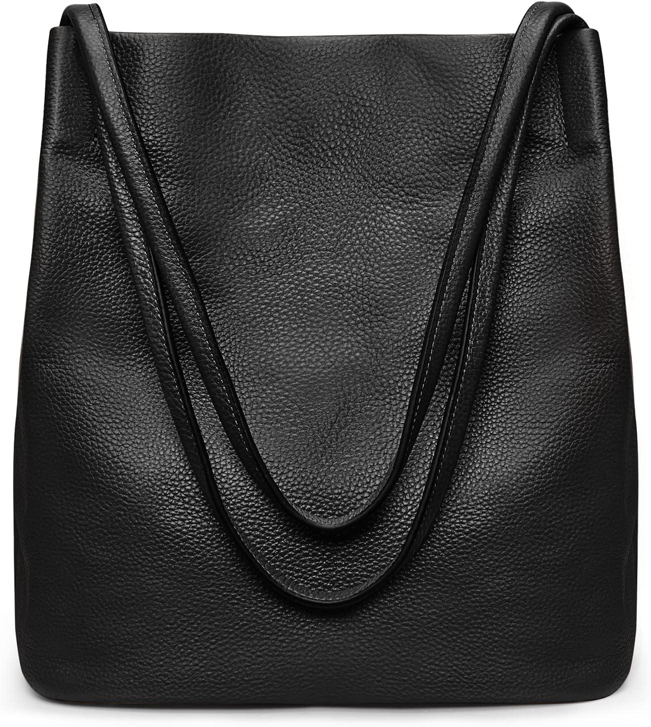 imageKattee Women Soft Genuine Leather Totes Shoulder Bag Purses and Handbags with Top Magnetic Snap ClosureBlack