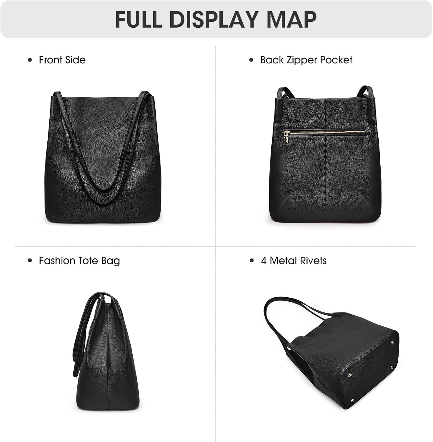 imageKattee Women Soft Genuine Leather Totes Shoulder Bag Purses and Handbags with Top Magnetic Snap ClosureBlack