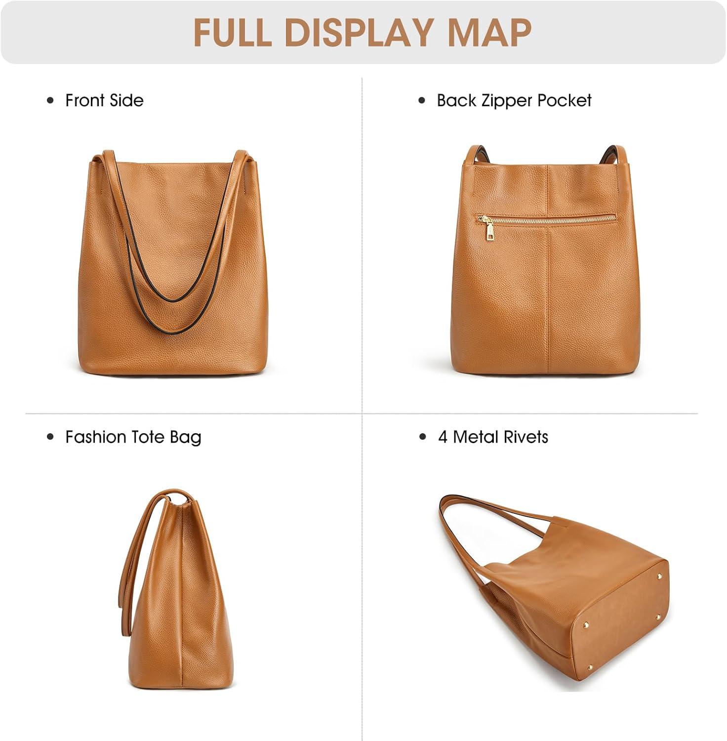 imageKattee Women Soft Genuine Leather Totes Shoulder Bag Purses and Handbags with Top Magnetic Snap ClosureBrown