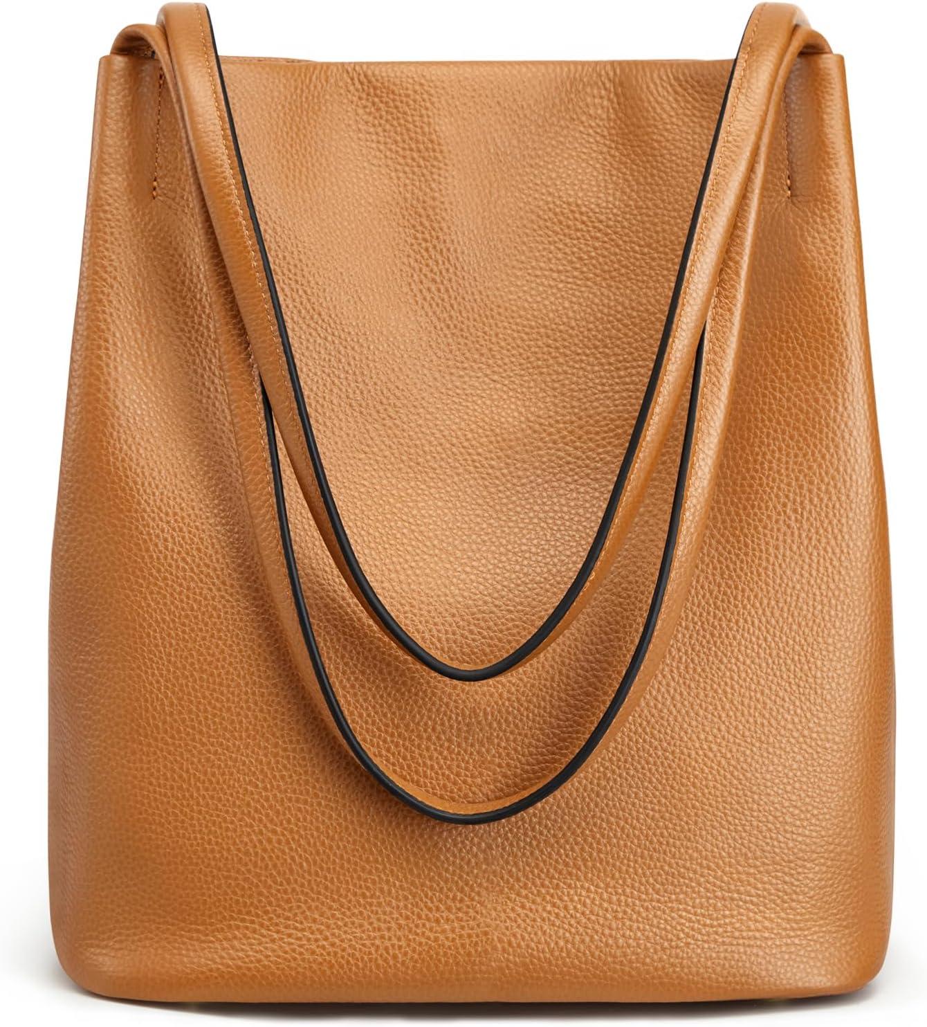 imageKattee Women Soft Genuine Leather Totes Shoulder Bag Purses and Handbags with Top Magnetic Snap ClosureBrown