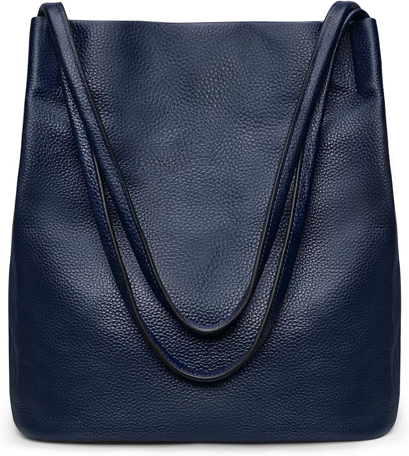 imageKattee Women Soft Genuine Leather Totes Shoulder Bag Purses and Handbags with Top Magnetic Snap ClosureDark Blue