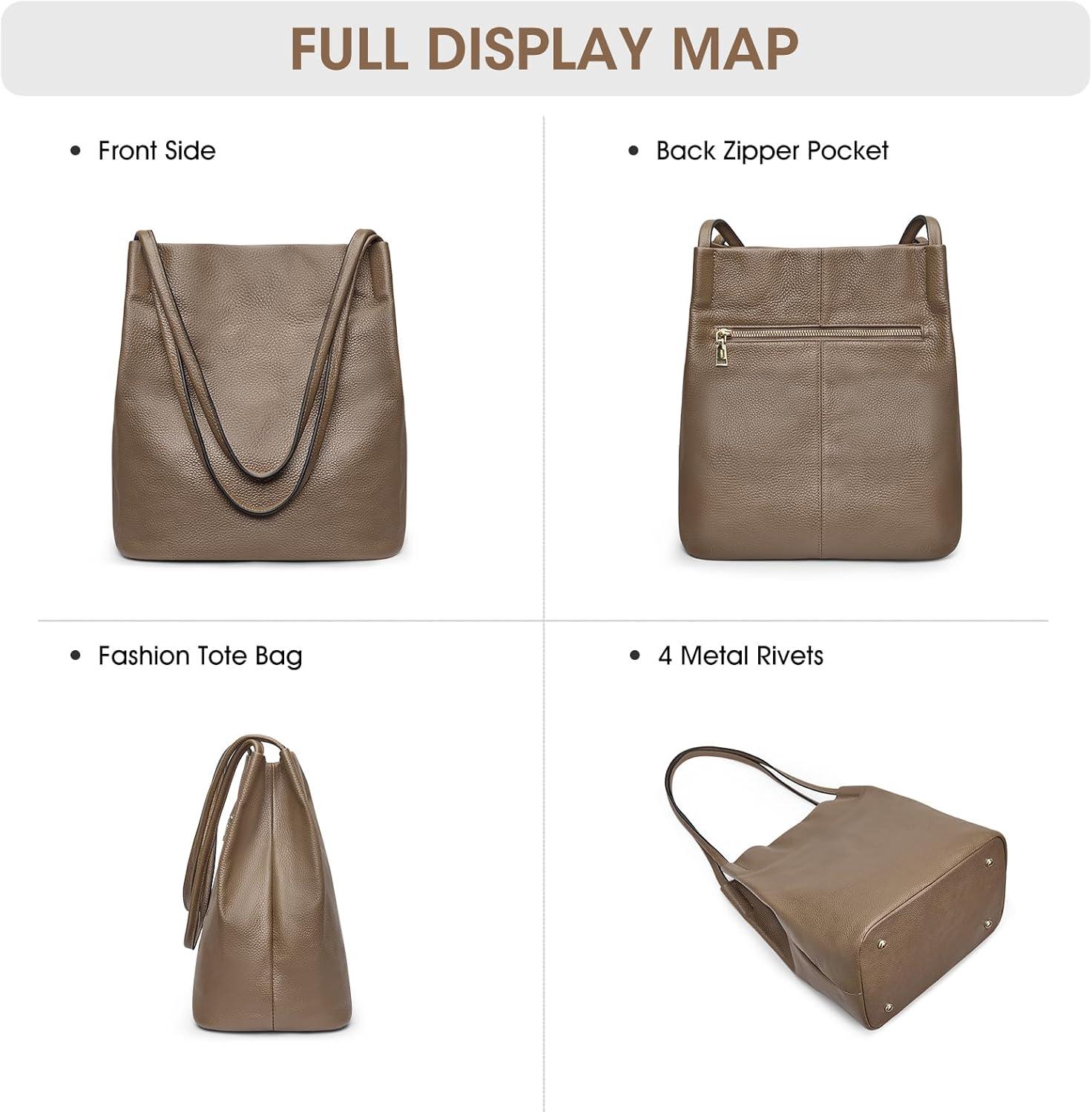imageKattee Women Soft Genuine Leather Totes Shoulder Bag Purses and Handbags with Top Magnetic Snap ClosureKhaki