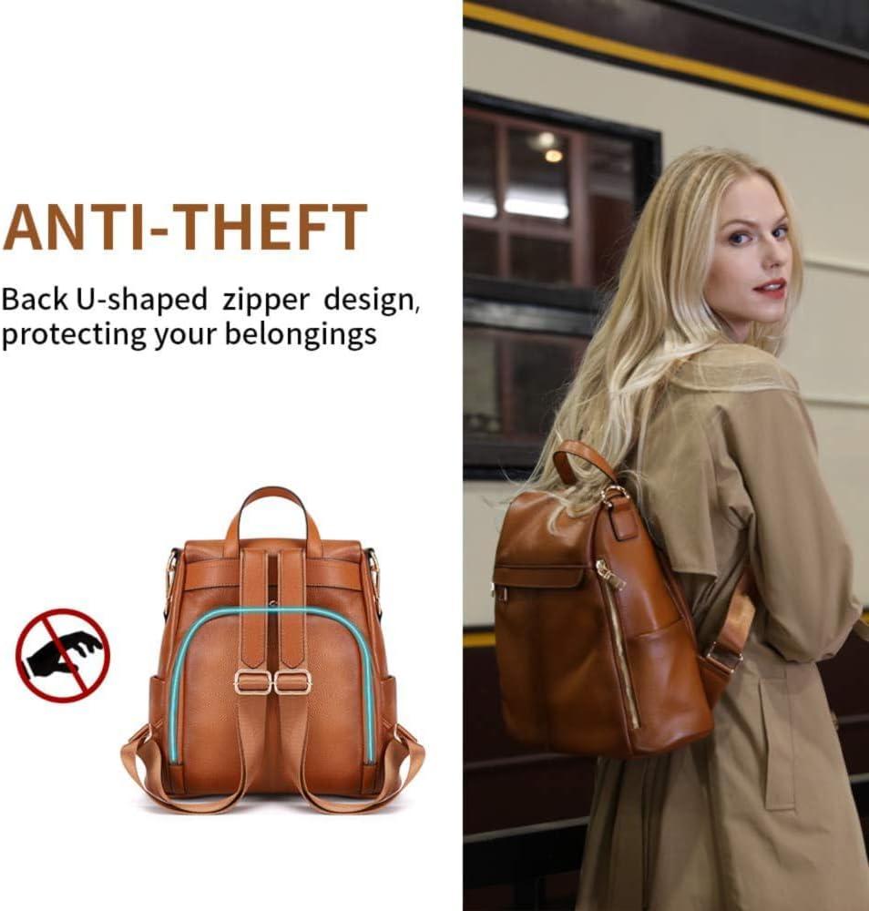 imageKattee Womens AntiTheft Backpack Purse Genuine Leather Shoulder Bag Fashion Ladies Satchel BagsBrown a Bit Orange