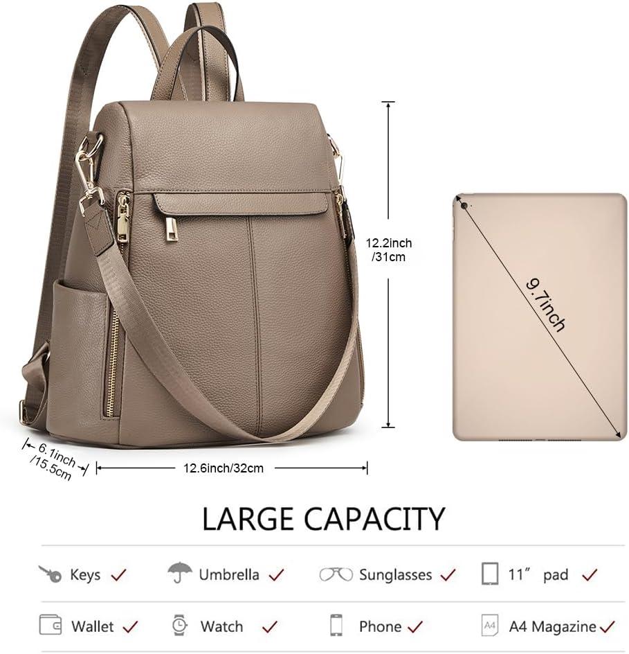 imageKattee Womens AntiTheft Backpack Purse Genuine Leather Shoulder Bag Fashion Ladies Satchel BagsKhaki
