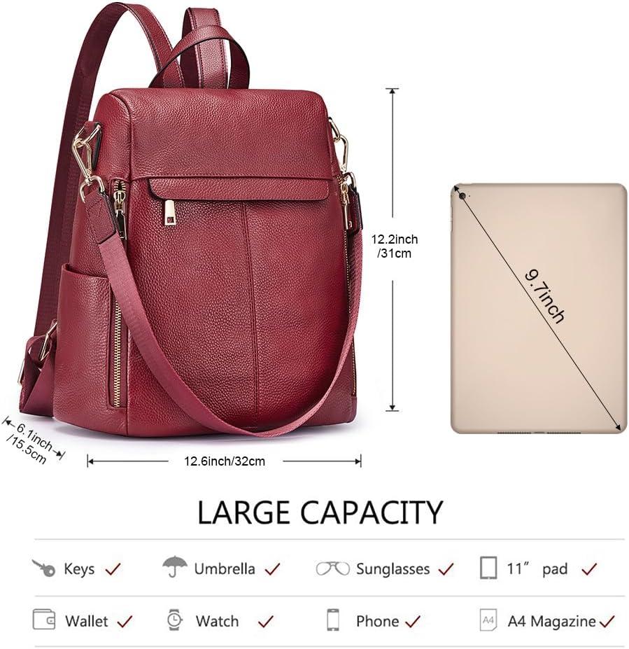 imageKattee Womens AntiTheft Backpack Purse Genuine Leather Shoulder Bag Fashion Ladies Satchel BagsWine Red
