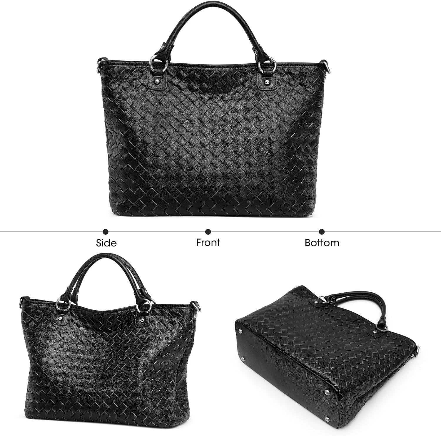 imageKattee Woven Bag for Women Leather Tote Bag Large Handbag and Purse Retro Handmade Shoulder BagBlack