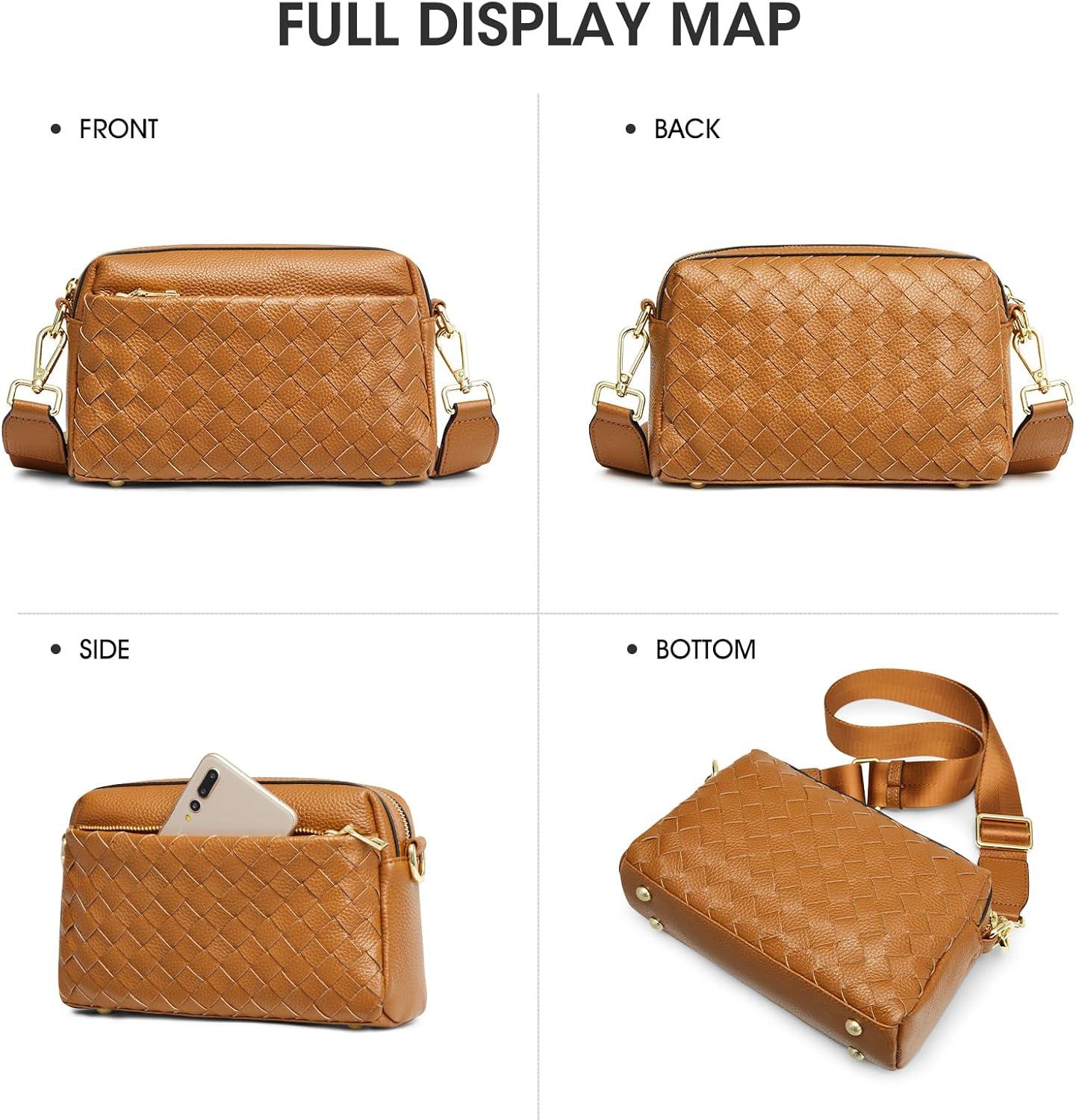 imageKattee Woven Bag for Women Small Soft Genuine Leather Shoulder Purses and Handbags CrossbodyBrown