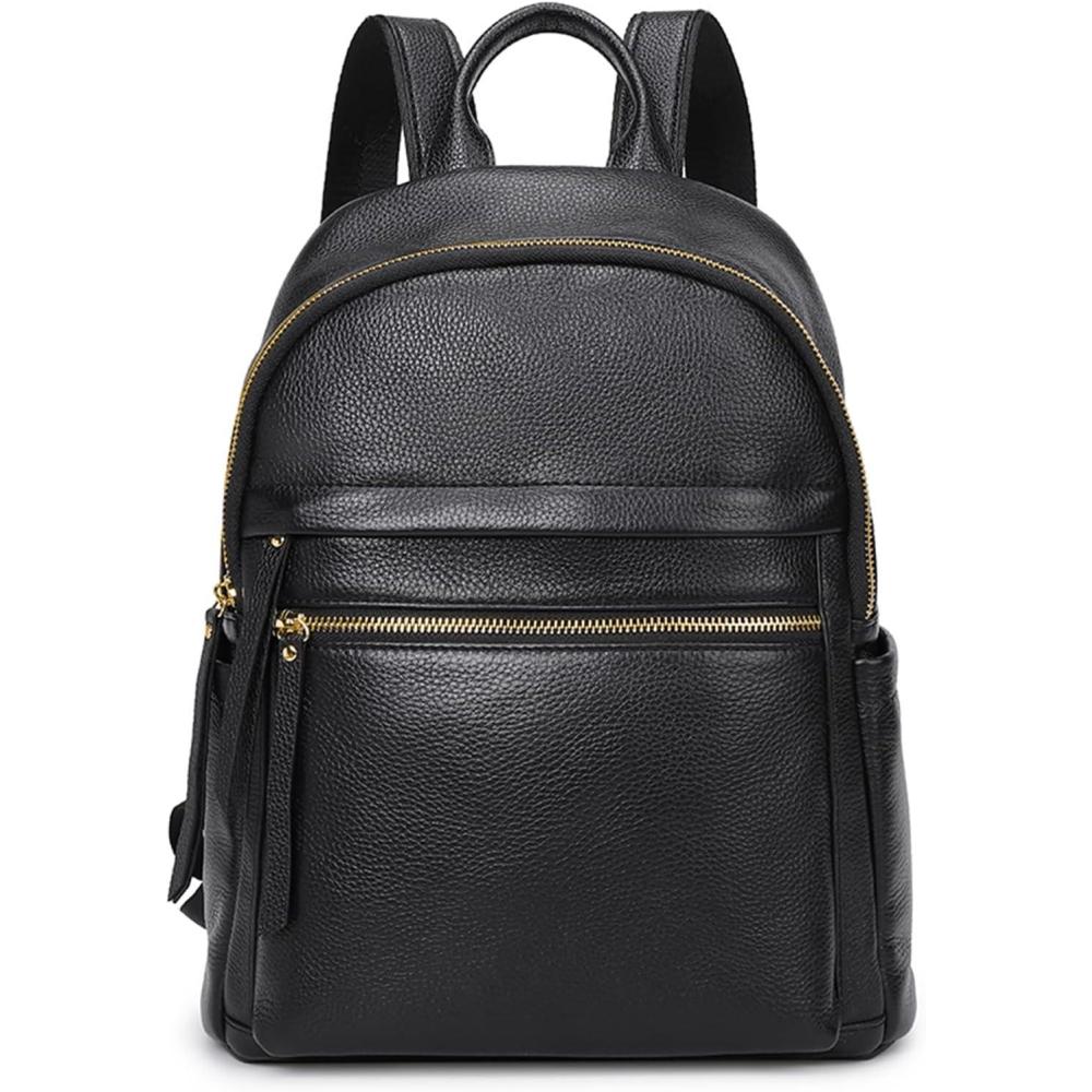 imageKattee Genuine Leather Backpack Purse for Women Multifunctional Elegant Daypack Soft Leather Shoulder Bag Shopping Trip Medium BrownBlack