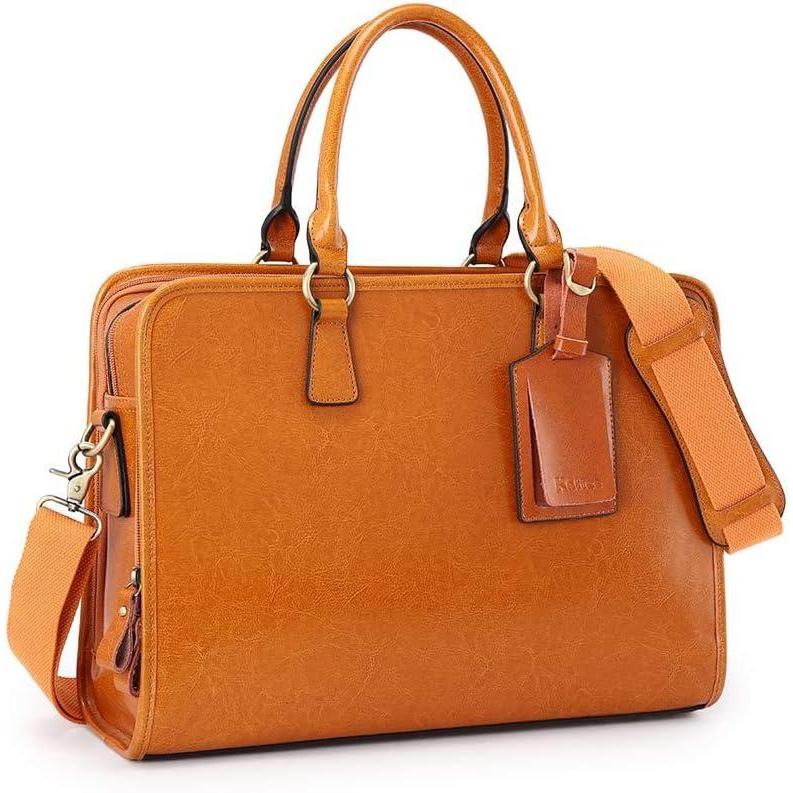 imageKattee Genuine Leather Briefcase for Women Large Capacity Laptop Bag with Luggage TagBrown
