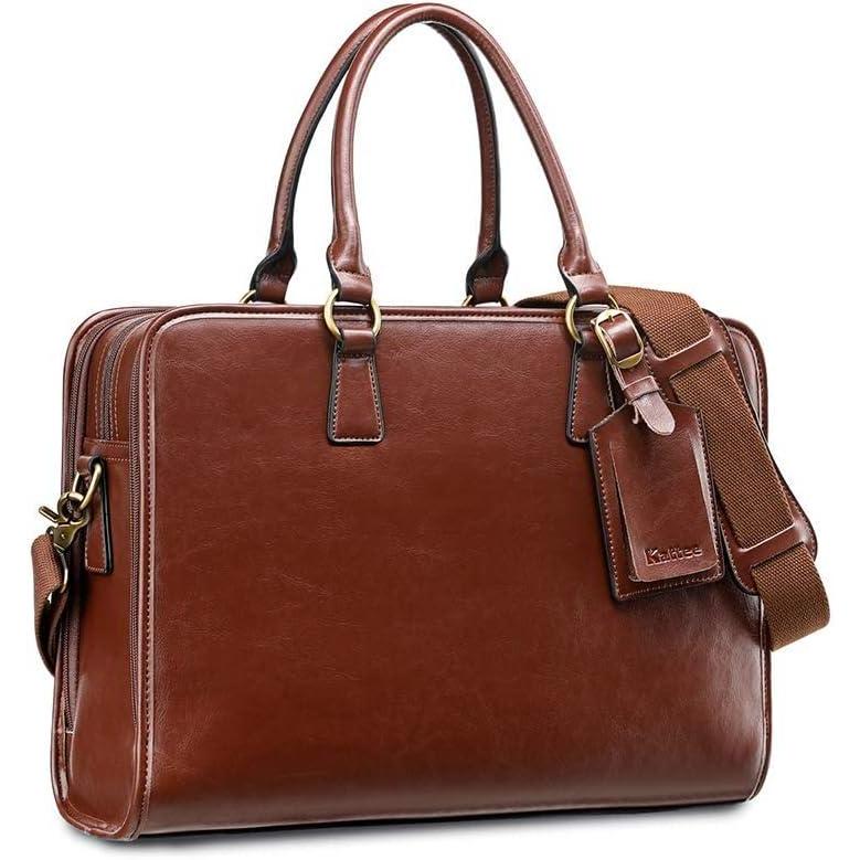 imageKattee Genuine Leather Briefcase for Women Large Capacity Laptop Bag with Luggage TagCoffee