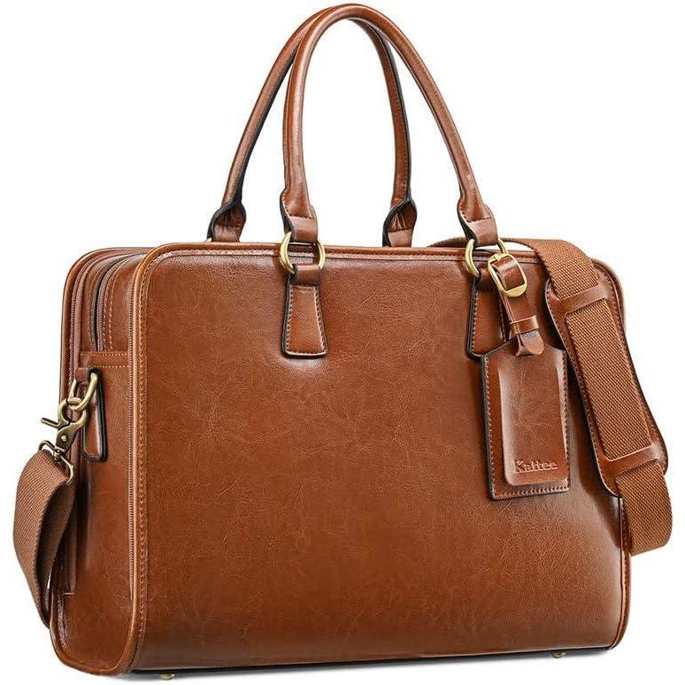 imageKattee Genuine Leather Briefcase for Women Large Capacity Laptop Bag with Luggage TagDark Brown