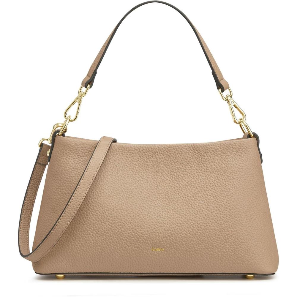 imageKattee Genuine Leather Crossbody Bags for Women 2025 Trendy Leather Tote Purses Shoulder Handbags with 2 Removable StrapsApricot