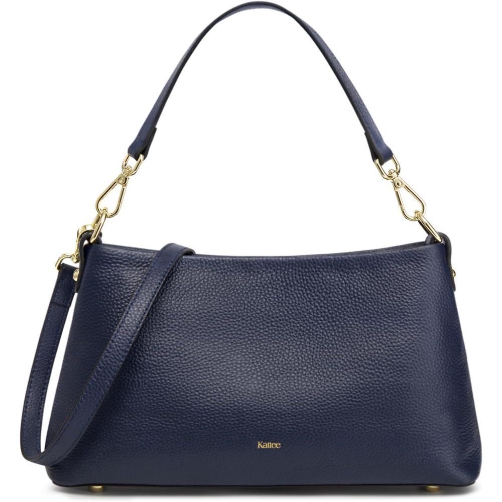imageKattee Genuine Leather Crossbody Bags for Women 2025 Trendy Leather Tote Purses Shoulder Handbags with 2 Removable StrapsDark Blue