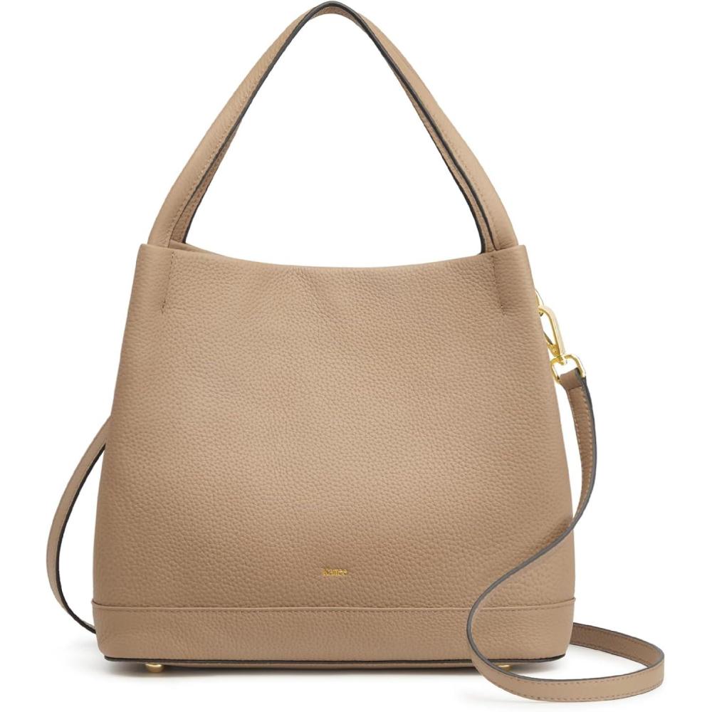 imageKattee Genuine Leather Handbags for Women 2025 Trendy Soft Leather Bucket Bags Shoulder Tote Crossbody Purses with 2 StrapsApricot