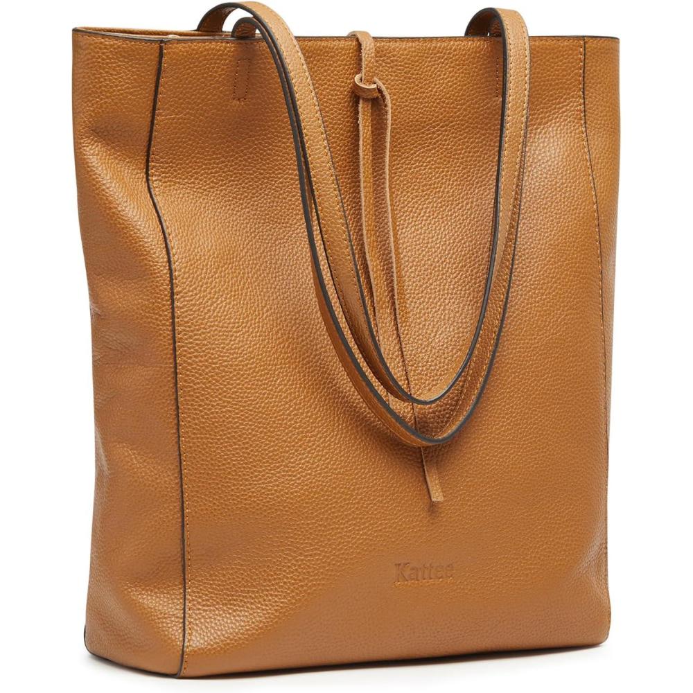 imageKattee Genuine Leather Tote Bags for Women Soft Shoulder Purses and Handbags Casual Totes Work TravelBrown
