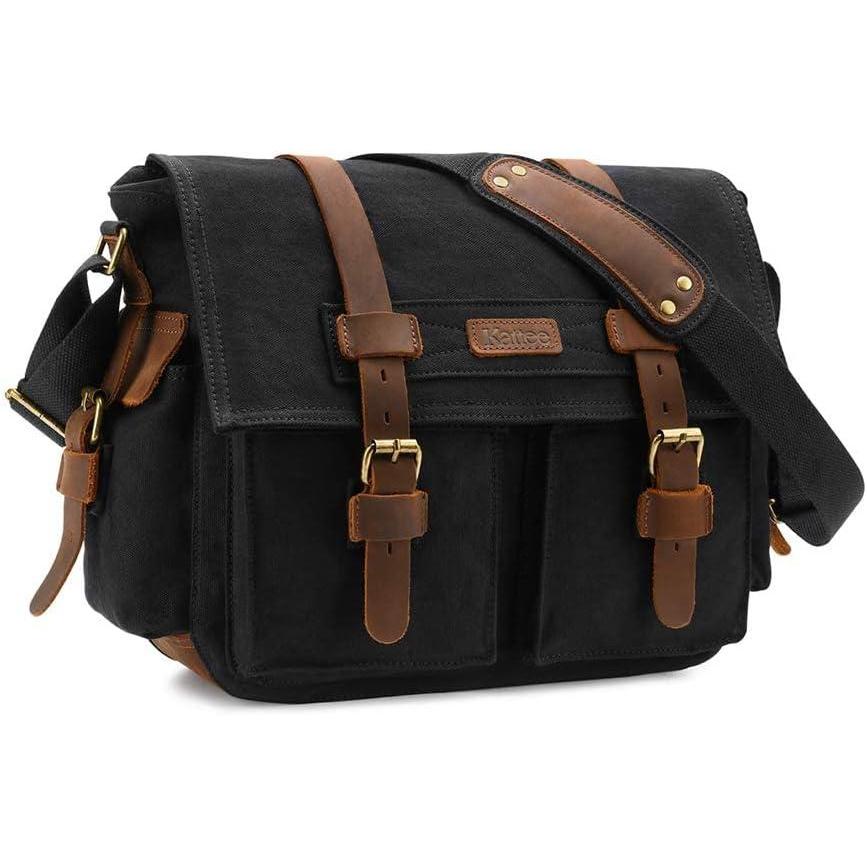 imageKattee Leather Canvas Camera Bag Vintage DSLR SLR Messenger Shoulder BagBlack