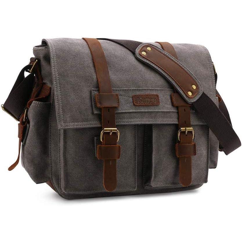 imageKattee Leather Canvas Camera Bag Vintage DSLR SLR Messenger Shoulder BagDark Gray
