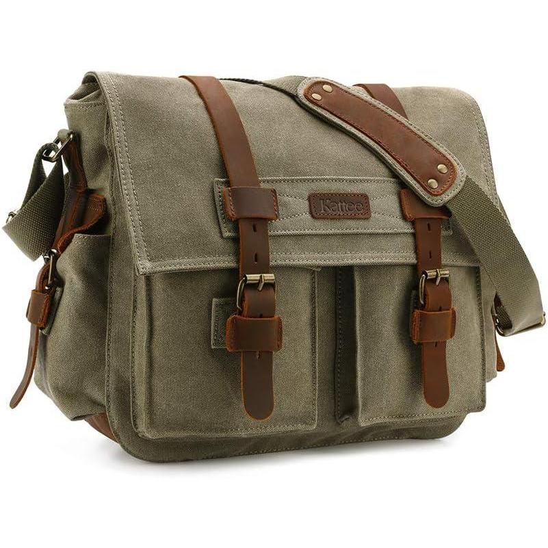 imageKattee Leather Canvas Camera Bag Vintage DSLR SLR Messenger Shoulder BagLight Green