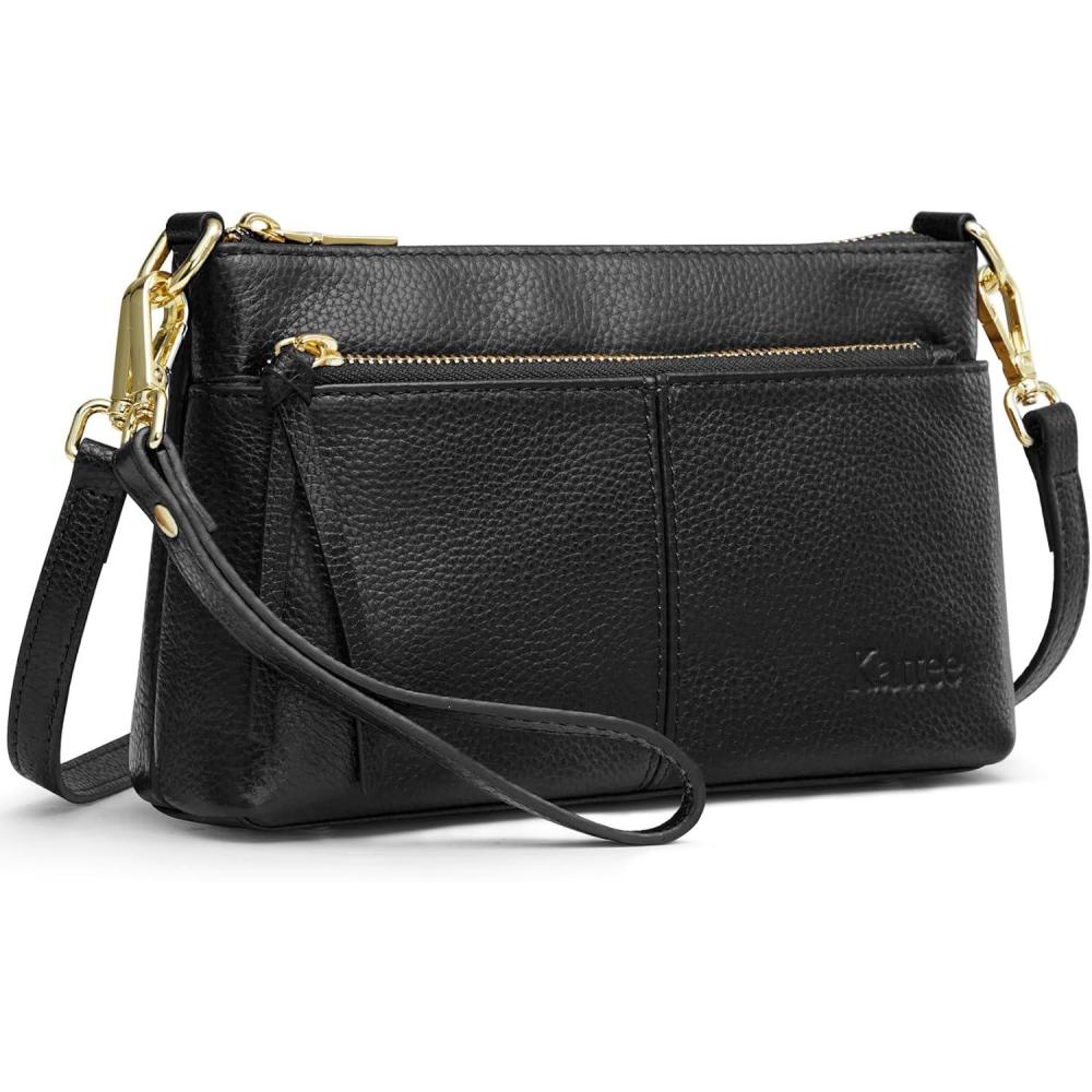 imageKattee Leather Crossbody Bags for Women Small Wristlet Purses for WomenBlack