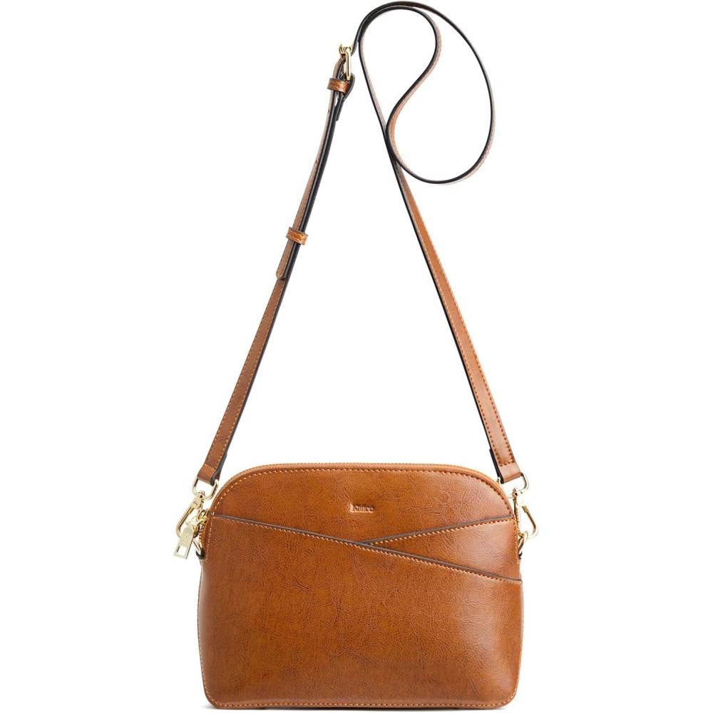 imageKattee Leather Crossbody Bags for Women Trendy Small Purses Handbags Shoulder Bag Genuine Leather Cross Body Bag for WomanGenuine Leather Light Brown
