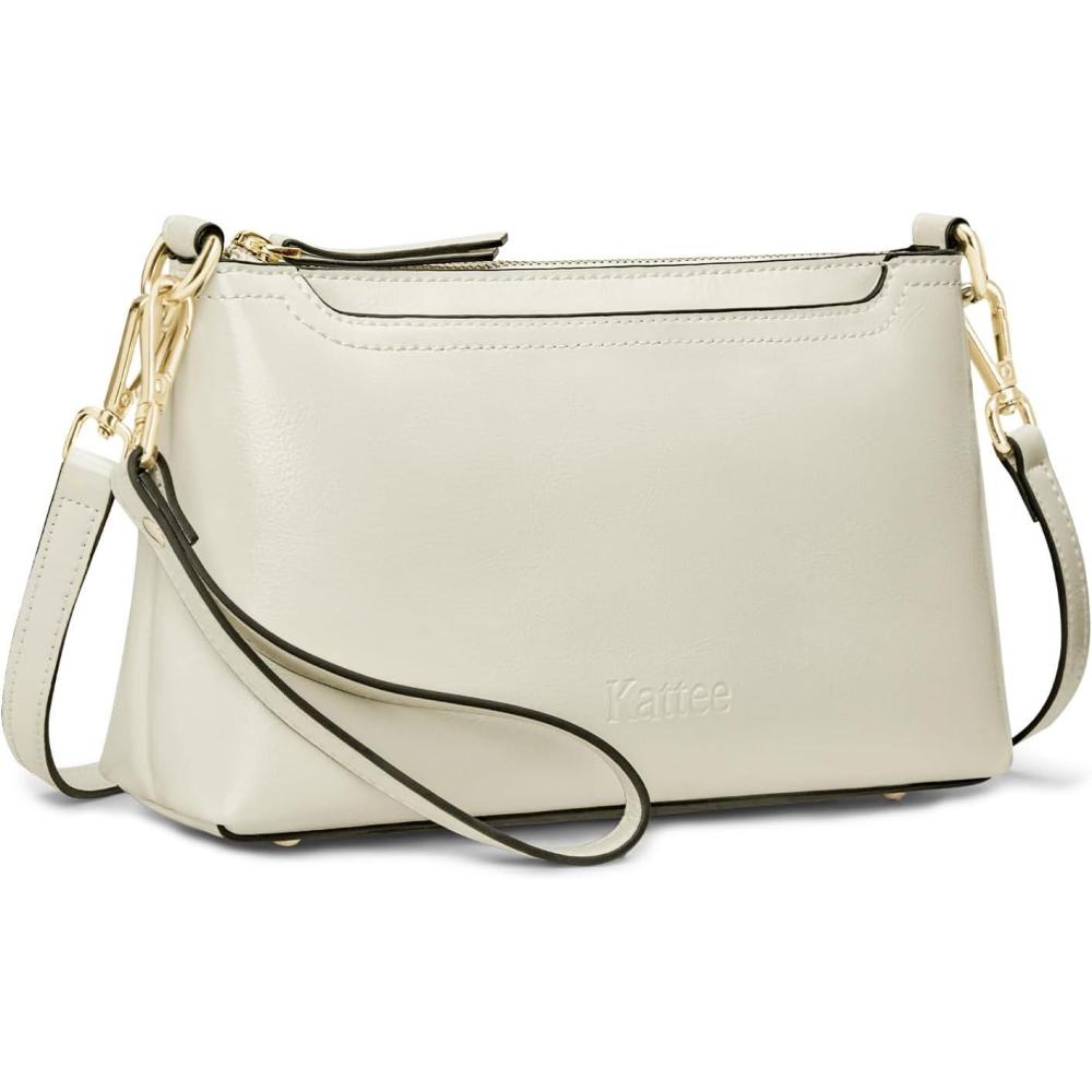 imageKattee Leather Crossbody Bags for Women Trendy Small Shoulder Purses and Handbags Clutch Wristlet Wallet with 2 StrapsBeige