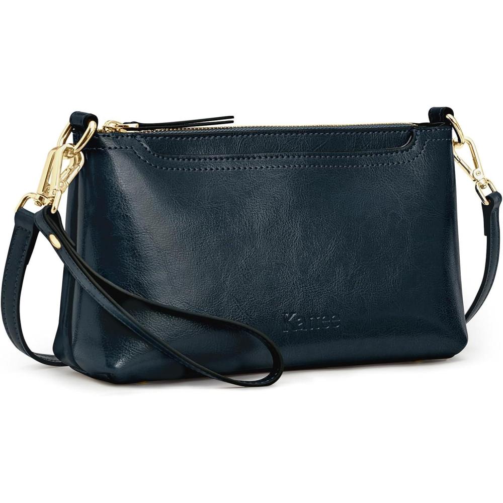 imageKattee Leather Crossbody Bags for Women Trendy Small Shoulder Purses and Handbags Clutch Wristlet Wallet with 2 StrapsDark Blue