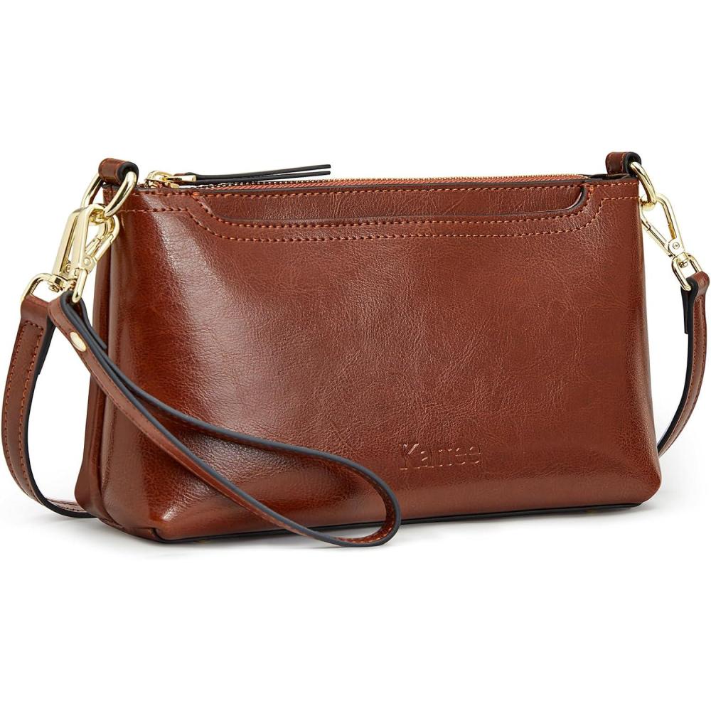 imageKattee Leather Crossbody Bags for Women Trendy Small Shoulder Purses and Handbags Clutch Wristlet Wallet with 2 StrapsDark Brown