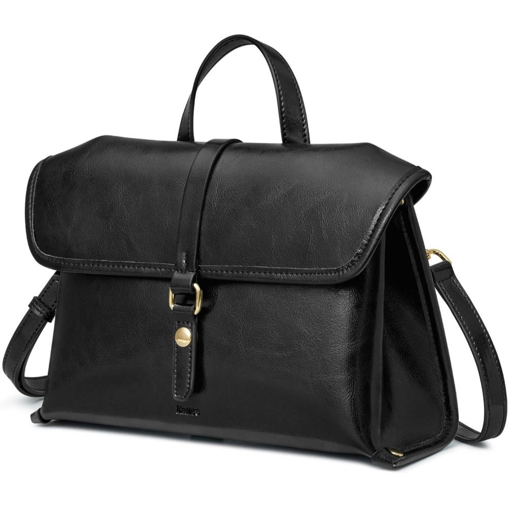 imageKattee Leather Crossbody Purses for WomenDesigner Womens TopHandle HandbagsFlap Shoulder Bag with Adjustable StrapBlack