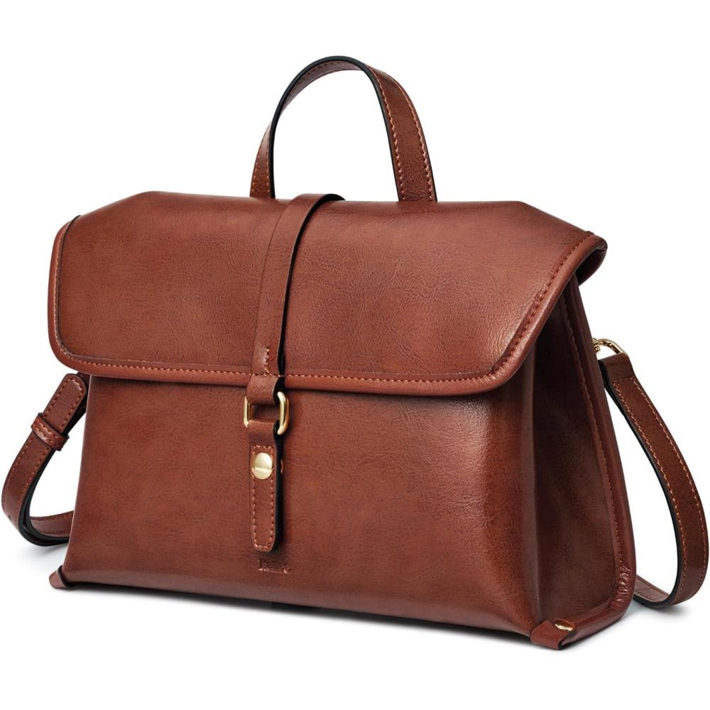 imageKattee Leather Crossbody Purses for WomenDesigner Womens TopHandle HandbagsFlap Shoulder Bag with Adjustable StrapDark Brown