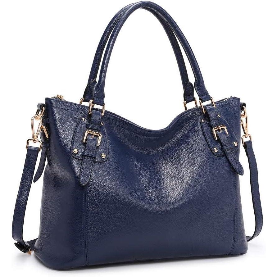 imageKattee Leather Handbags Tote Shoulder Bag for Woman Satchel Designer Purse Top Handles Crossbody Bag Large CapacityDark Blue