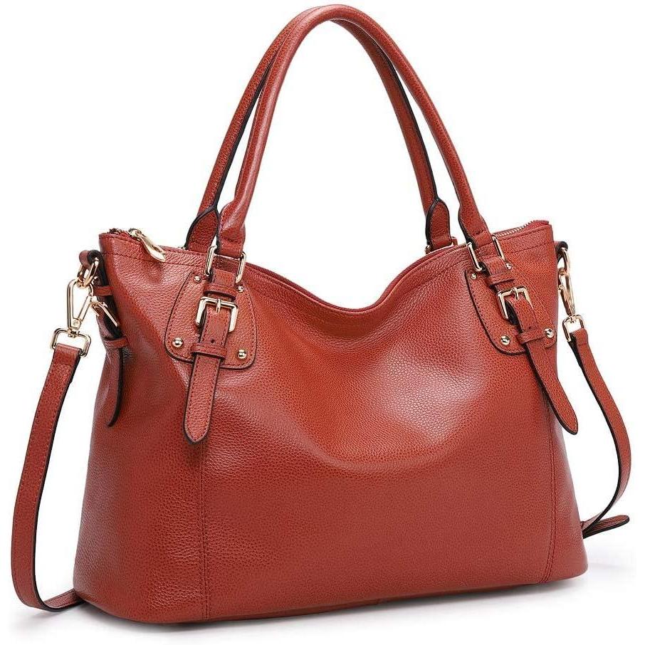 imageKattee Leather Handbags Tote Shoulder Bag for Woman Satchel Designer Purse Top Handles Crossbody Bag Large CapacityRust Red
