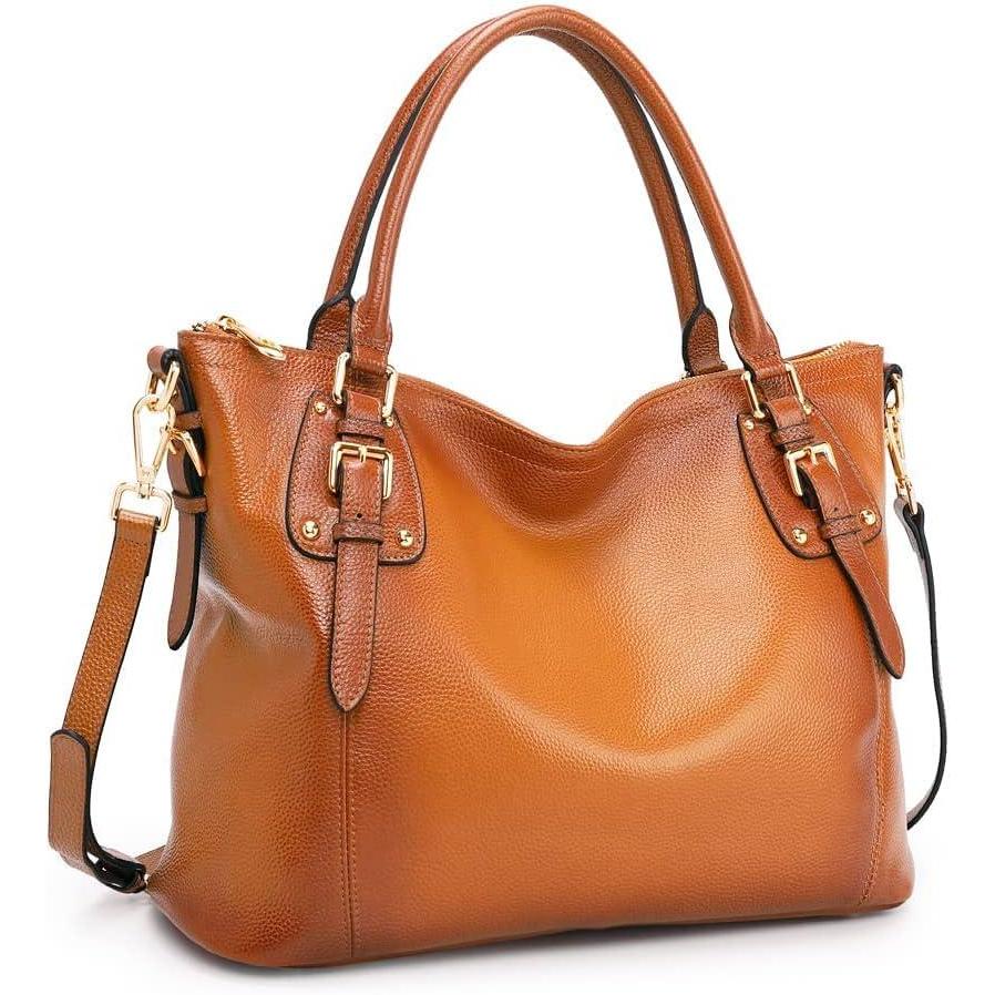 imageKattee Leather Handbags Tote Shoulder Bag for Woman Satchel Designer Purse Top Handles Crossbody Bag Large CapacitySorrel