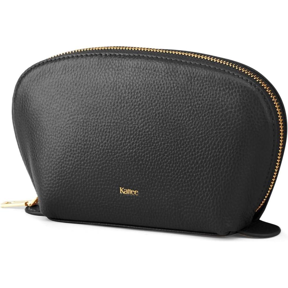 imageKattee Leather Makeup Bag Travel Cosmetic Bag Set Toiletry Bag Organizer for Women 1PACK Medium BrownBlack