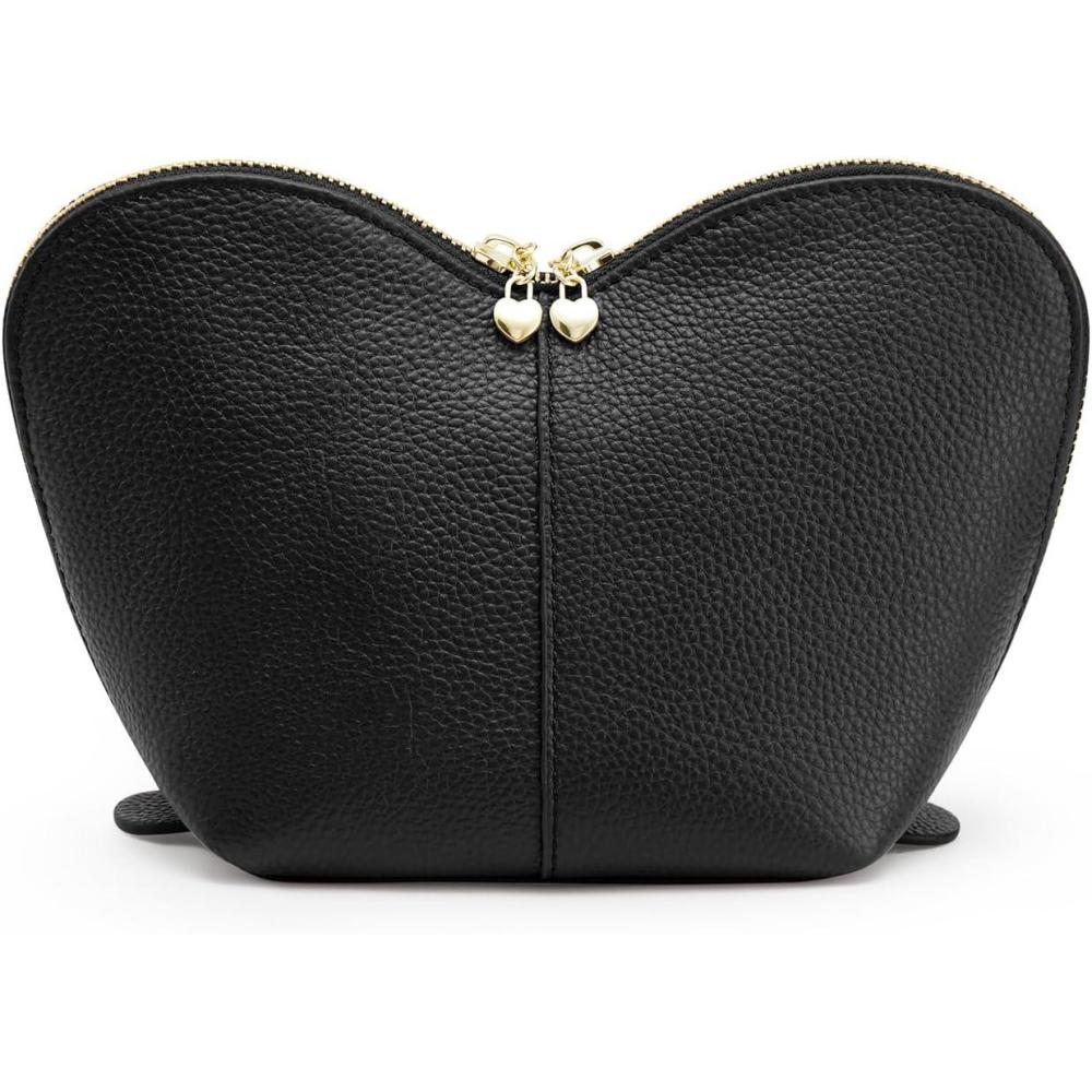 imageKattee Leather Makeup Bag Travel Large capacity Comestic Bag for Women Heart Shaped Portable Organizer Toiletry Bag for Working BlackBlack
