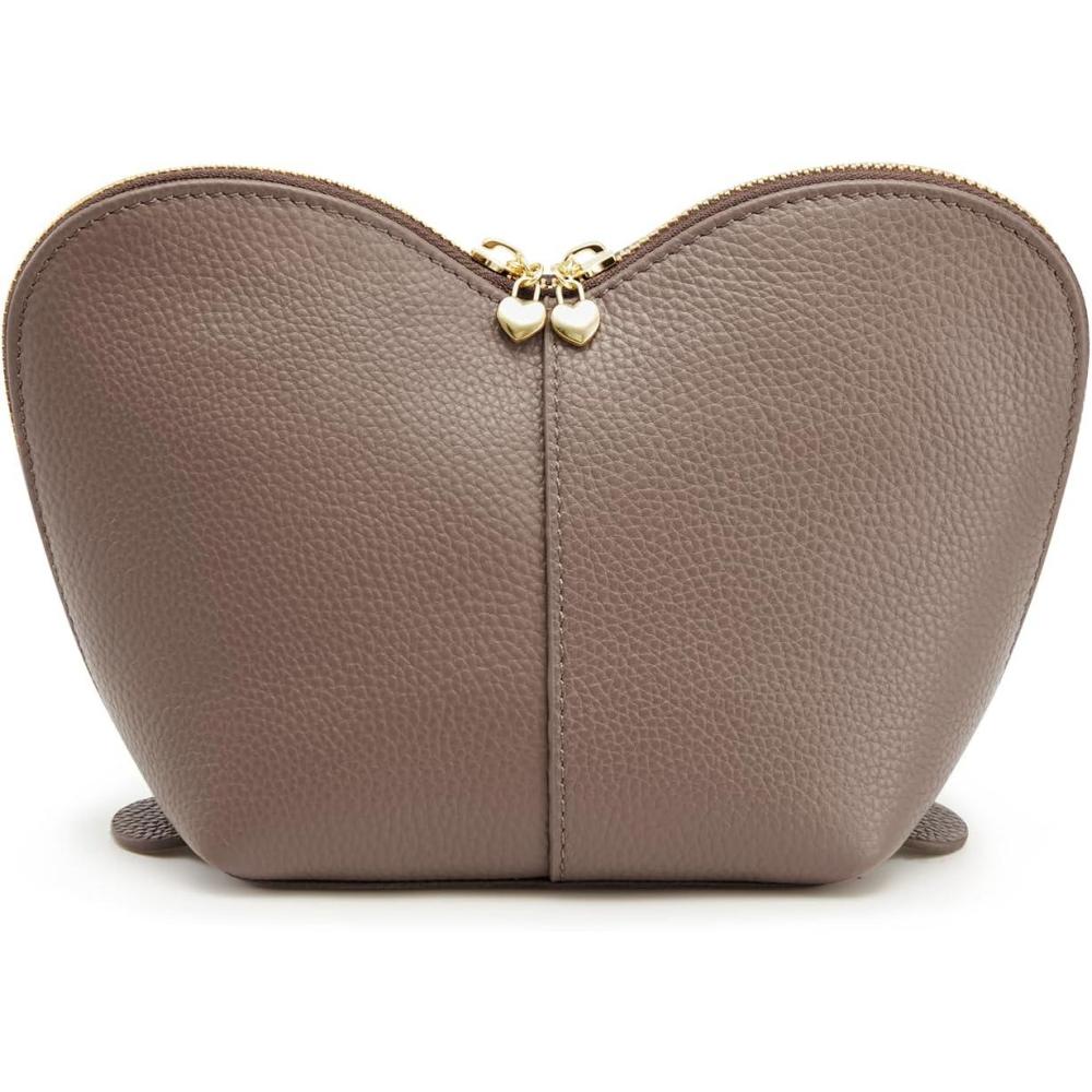 imageKattee Leather Makeup Bag Travel Large capacity Comestic Bag for Women Heart Shaped Portable Organizer Toiletry Bag for Working BlackKhaki