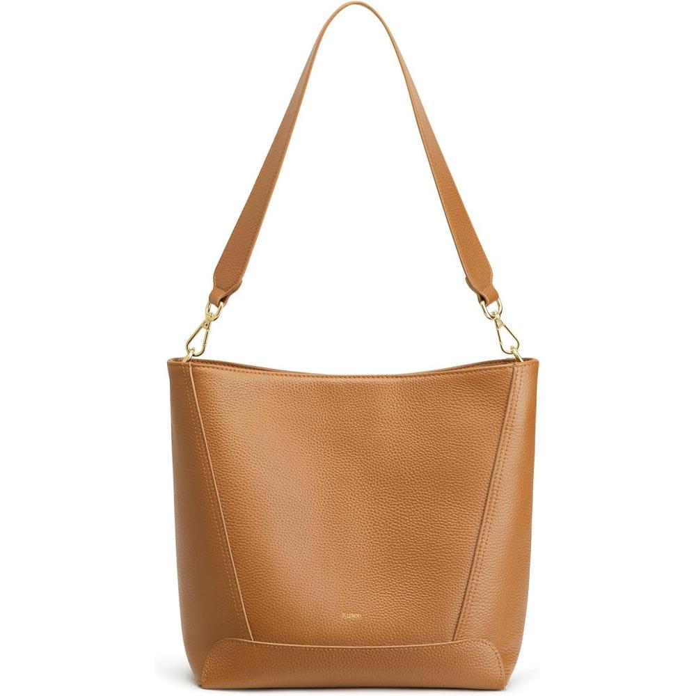 imageKattee Leather Purses and Handbags Bucket Bags for Women Top Grain Leather Tote Shoulder Crossbody with 2 StrapsBrown