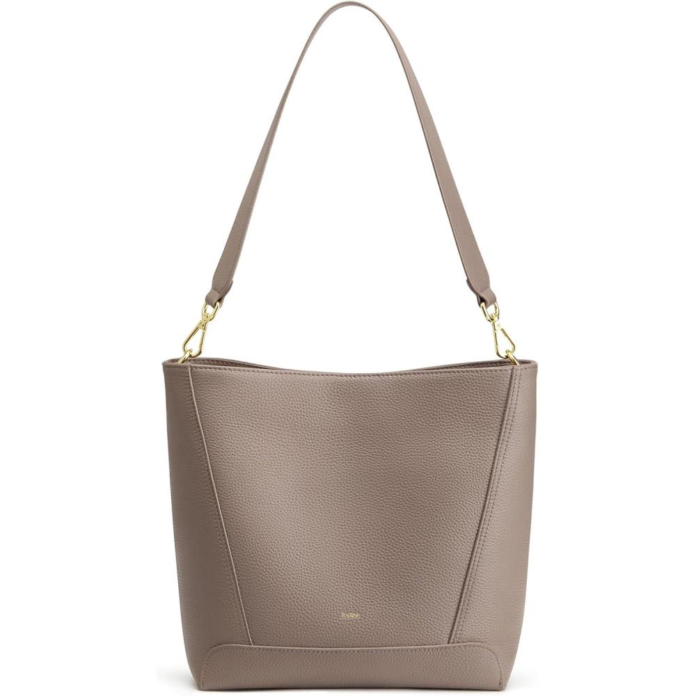 imageKattee Leather Purses and Handbags Bucket Bags for Women Top Grain Leather Tote Shoulder Crossbody with 2 StrapsKhaki