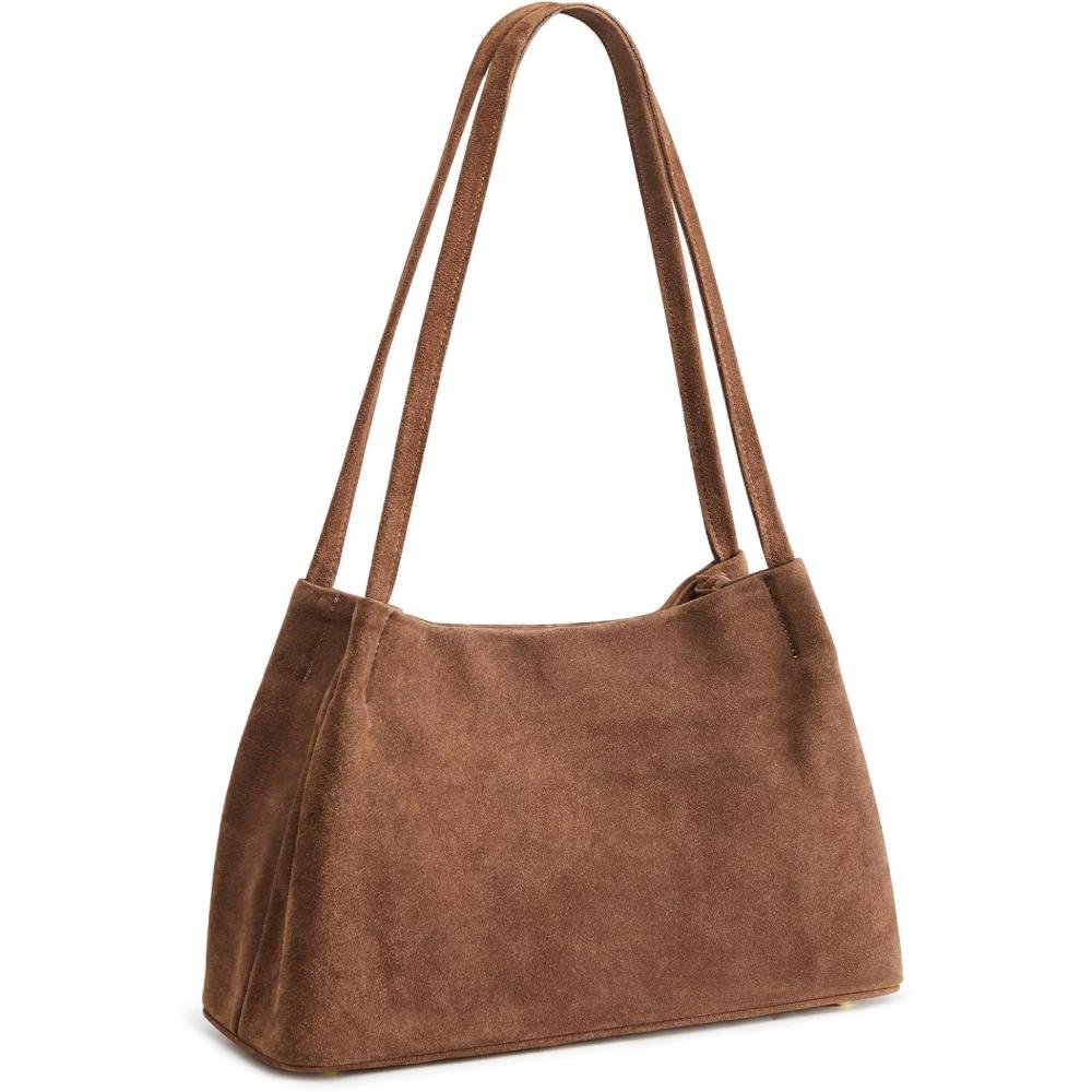 imageKattee Leather Purses and Handbags for Women Soft Genuine Leather Shoulder Hobo Bags with Top Magnetic Snap ClosureSuede Coffee