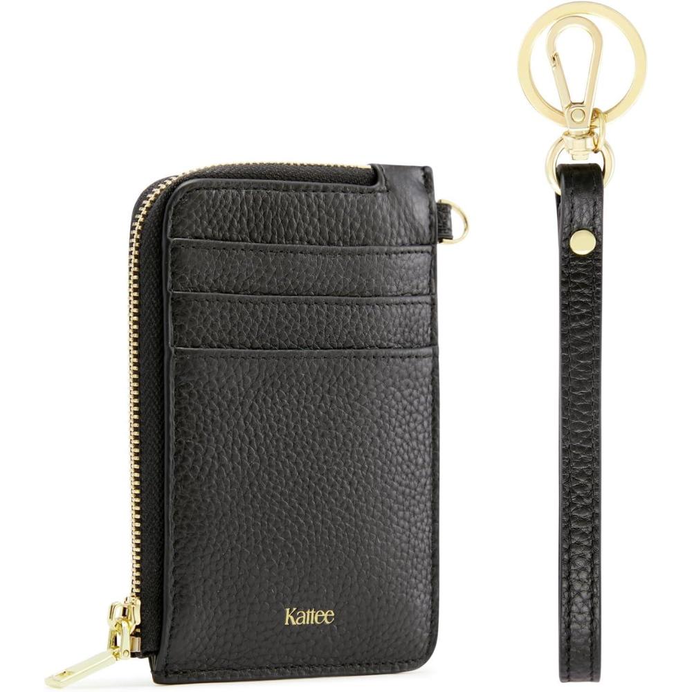 imageKattee Leather RFID Wallet Women Small Wristlet Wallets for Women Slim Credit Card Holder for Women with Gold ZipperBlack