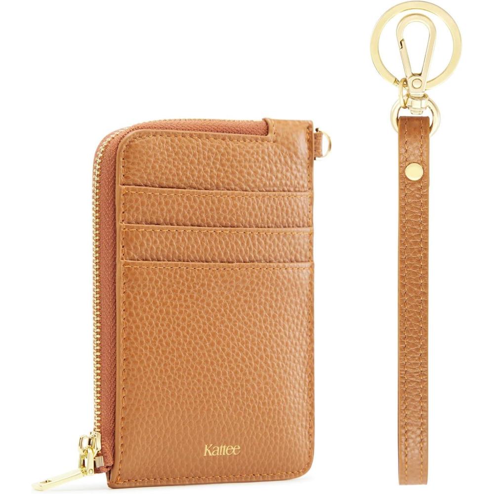 imageKattee Leather RFID Wallet Women Small Wristlet Wallets for Women Slim Credit Card Holder for Women with Gold ZipperBrown