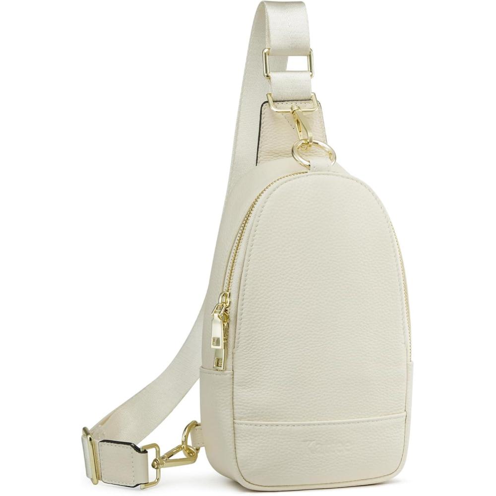 imageKattee Leather Sling Bag for Women Womens Leather Fanny Crossbody Purse for TravelSmall Sling Bag with RFID BlockingBeige