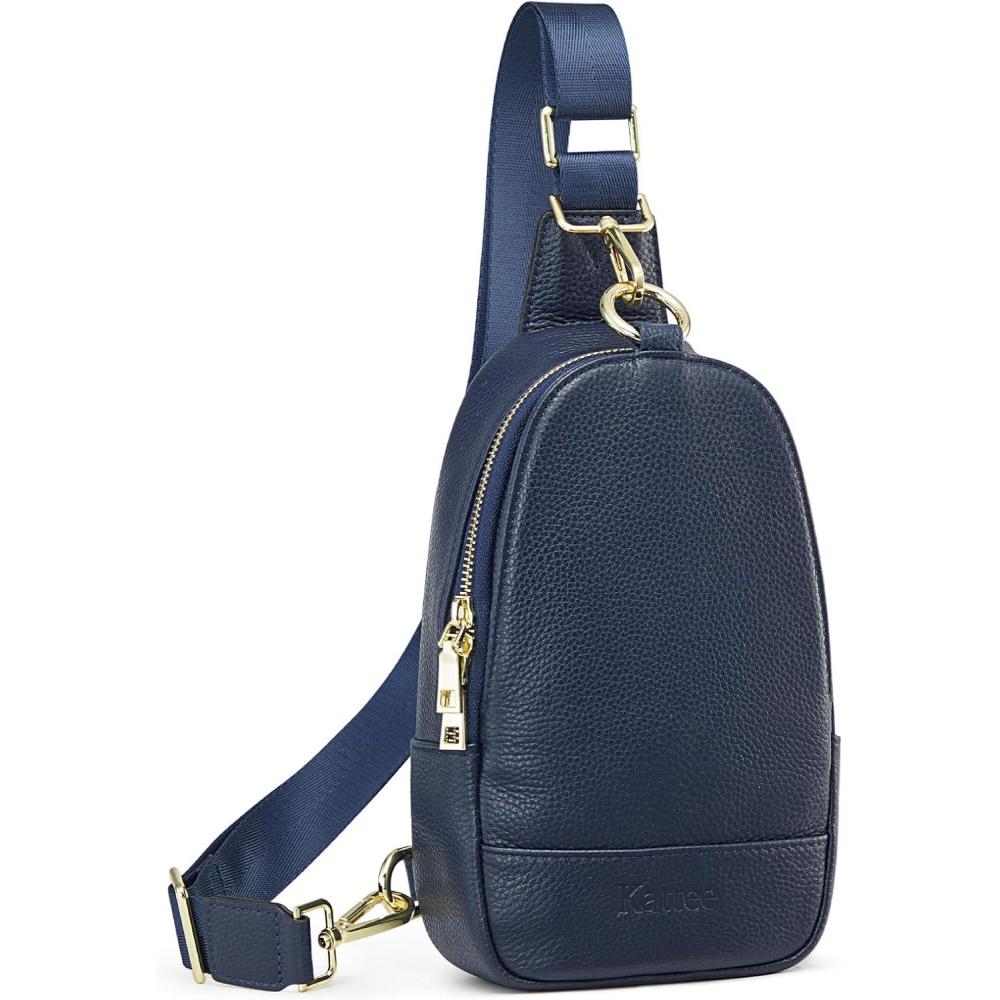 imageKattee Leather Sling Bag for Women Womens Leather Fanny Crossbody Purse for TravelSmall Sling Bag with RFID BlockingNavy Blue