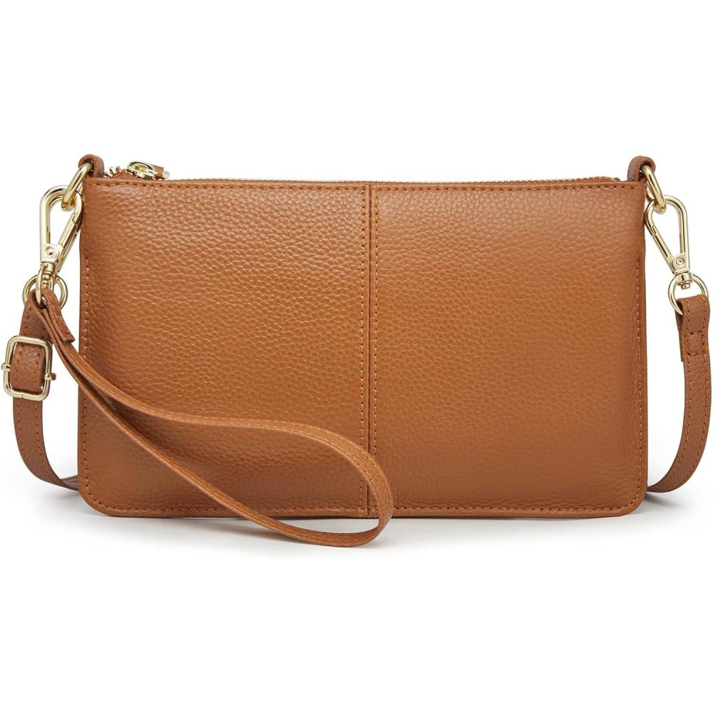 imageKattee Leather Small Crossbody Shoulder Bags Purse for Women Trendy Designer Handbag Pouch Clutch with WristletBrown