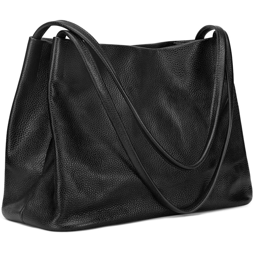 imageKattee Leather Tote Bags for Women Casual Shoulder Hobo Purses and Handbags Top Magnetic Snap ClosureBlack