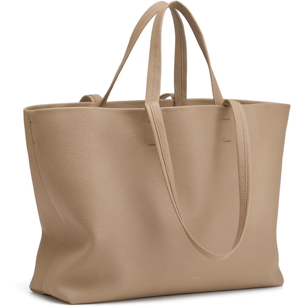 imageKattee Leather Tote Bags for Women Soft Shoulder Purses Handbags Travel Work Bags Top Grain Leather Large CapacityApricot