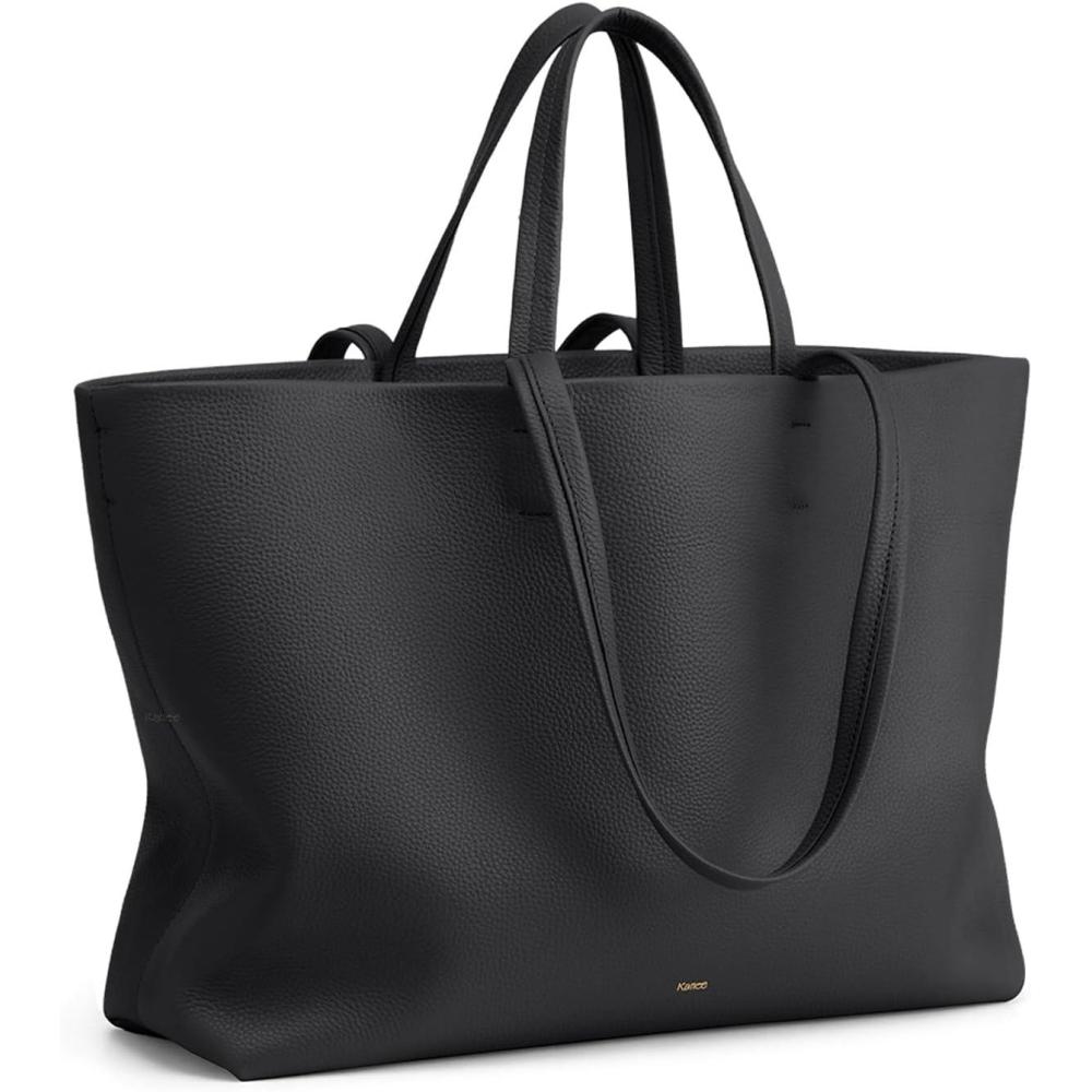 imageKattee Leather Tote Bags for Women Soft Shoulder Purses Handbags Travel Work Bags Top Grain Leather Large CapacityBlack