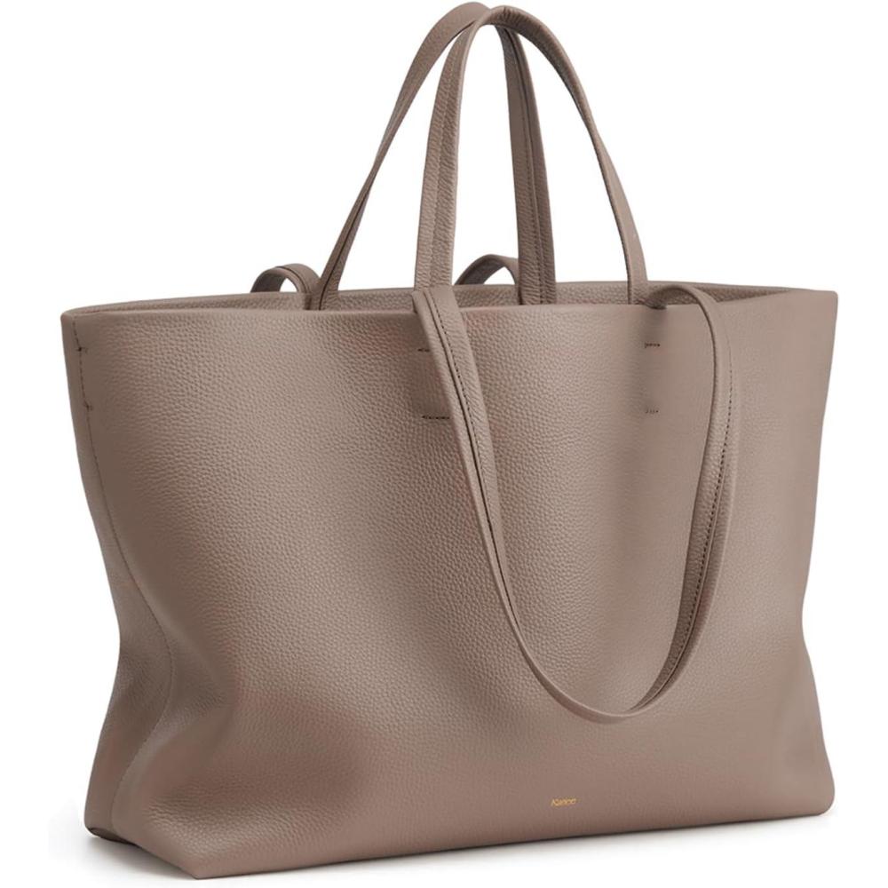 imageKattee Leather Tote Bags for Women Soft Shoulder Purses Handbags Travel Work Bags Top Grain Leather Large CapacityKhaki
