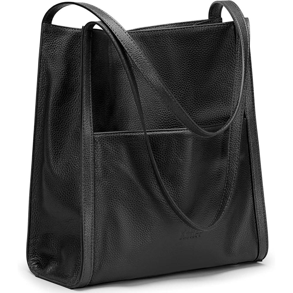 imageKattee Leather Tote Shoulder Bag for Women Leather Purse and Handbags Medium SizeBlack