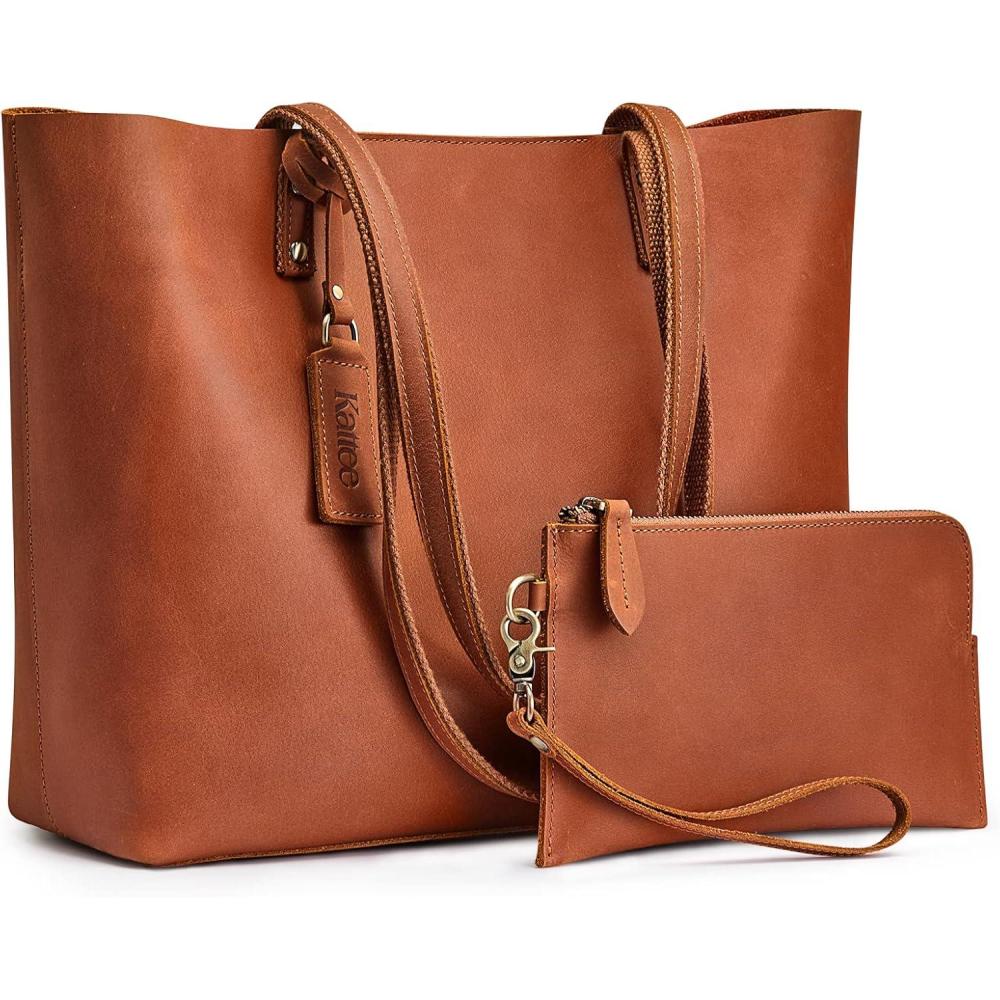 imageKattee Leather Totes for Women Shoulder Bag Top Handle Satchel Purse Set 3pcs 3in1Red Brown
